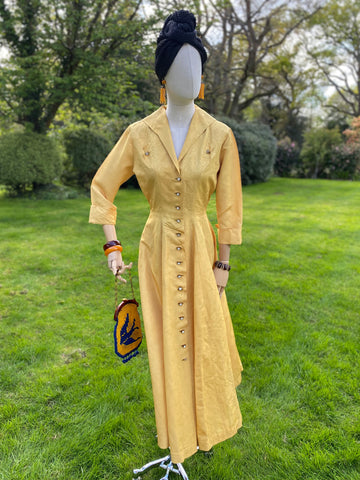 “Mustard Mood” 1940s Silk Dress