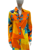 Vintage 1970s Paola Davitti Gauze Cotton Orange Print Dress