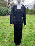 1990s Helen Storey Tasseled Long Black Dress & Cropped Jacket Bolero Sz M