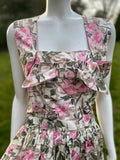 1950s Rose Garden Cotton Maxi Flared Dress
