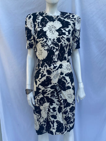 Hardy Amies Couture Silk Dress with Sequinned Sleeves