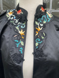 Vintage Black Silk Chinese Embroidered duster Coat  Robe with Mandarin Collar