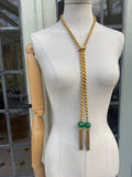 Vintage Gold-Tone Bijoux Cascio Rope Chain Tassel Necklace with Green Glass Beads