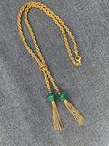 Vintage Gold-Tone Bijoux Cascio Rope Chain Tassel Necklace with Green Glass Beads