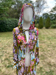 Vintage 1970s Swan Original Italy Chiffon Silk Floral Kaftan with Hood