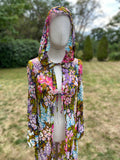 Vintage 1970s Swan Original Italy Chiffon Silk Floral Kaftan with Hood