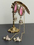Vintage Pink & Pearls Dangling Earrings