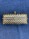 Vintage Gold Plated Metal Quilted Clutch with Rhinestones