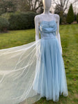 Vintage Baby Blue Maxi Tulle Dress with Crystals