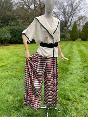Oscar De La Renta Miss O Palazzo Trousers Silk Suit