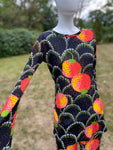 1970s Fabiani for Harrods thin jersey trouser suit with bold print.