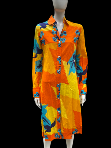 Vintage 1970s Paola Davitti Gauze Cotton Orange Print Dress