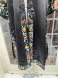 Vintage Black Silk Chinese Embroidered duster Coat  Robe with Mandarin Collar