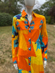 Vintage 1970s Paola Davitti Gauze Cotton Orange Print Dress