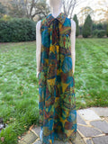 “Paradise garden “ Vintage 1970s Frank Usher Butterfly Print Long Evening Dress