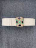 Vintage White Chanel Belt with Green Gripoix Buckle Year 2008