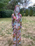 Vintage 1970s Swan Original Italy Chiffon Silk Floral Kaftan with Hood