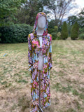 Vintage 1970s Swan Original Italy Chiffon Silk Floral Kaftan with Hood