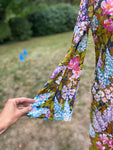 Vintage 1970s Swan Original Italy Chiffon Silk Floral Kaftan with Hood