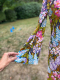 Vintage 1970s Swan Original Italy Chiffon Silk Floral Kaftan with Hood