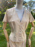 Vintage Loewe Beige Lambs Leather Skirt Suit Sz 42