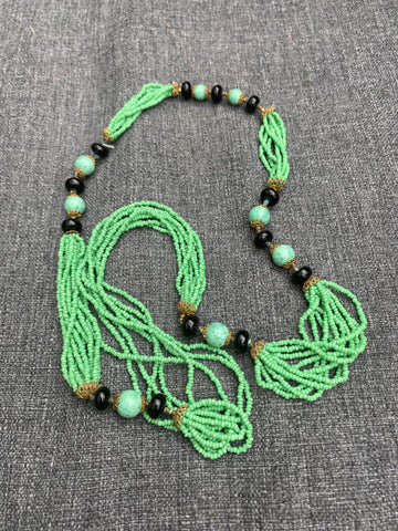 Art Deco Czech Peking Green Glass Beads Necklace (Copy)
