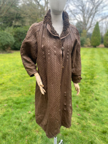 Vintage Brown Sheepskin Leather Coat