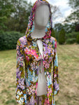 Vintage 1970s Swan Original Italy Chiffon Silk Floral Kaftan with Hood