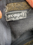 Vintage 1970s Avagolf Maxi Boho Black Knit Dress with Gold Lurex Embroidery
