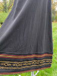 Vintage 1970s Avagolf Maxi Boho Black Knit Dress with Gold Lurex Embroidery