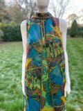 Vintage Frank Usher Butterfly print green long dress 