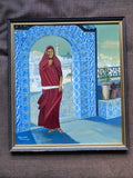 Vintage 1975 Arabian Princess Oil on Board Painting by Bernard Thomas ,Tunis, Tunisia
