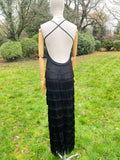 1990s Helen Storey Tasseled Long Black Dress & Cropped Jacket Bolero Sz M