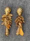 Vintage Dangling Chandelier Gold Clip-On Pineapple Earrings