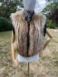 Vintage Fur Gilet Waistcoat with Leather Trim