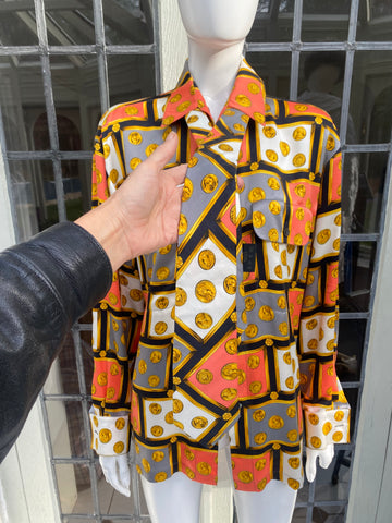 Vintage Escada by Margaretha Ley coins print shirt with tie