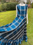 1970s Elizabeth Tees Blue Plaid Maxi Dress