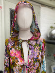Vintage 1970s Swan Original Italy Chiffon Silk Floral Kaftan with Hood