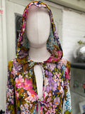 Vintage 1970s Swan Original Italy Chiffon Silk Floral Kaftan with Hood