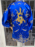 Vintage Chinese Silk Jacket with Gold Metallic Lame Dragon Embroidery