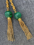 Vintage Gold-Tone Bijoux Cascio Rope Chain Tassel Necklace with Green Glass Beads
