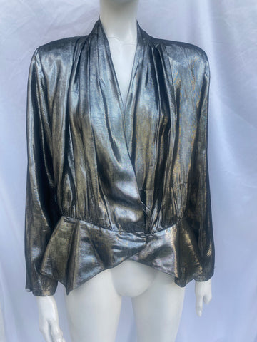 Vintage 1980s Anthracite Lame Blouse Size L XL