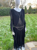 1920s Harvey Nichols Black Chiffon Silk Flapper Dress with Rhinestones