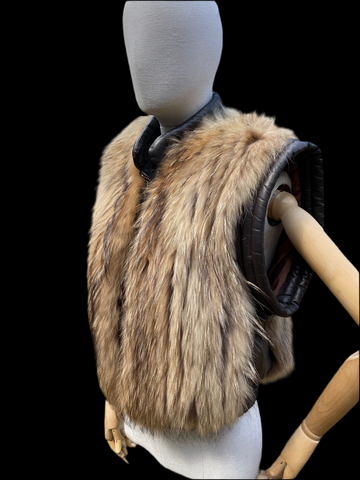 Vintage Fur Gilet Waistcoat with Leather Trim