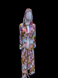 Vintage 1970s Swan Original Italy Chiffon Silk Floral Kaftan with Hood