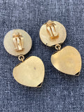 Vintage Dangling Chandelier Gold Heart Clip On Earrings with Rhinestones