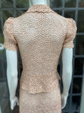 1930s Peach Blush Nude Silk and Satin Skirt Suit size XS