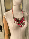 Bohemian Tibetan Red Glass Cabochon Huge Butterfly or Silkworm Necklace
