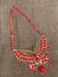 Bohemian Tibetan Red Glass Cabochon Huge Butterfly or Silkworm Necklace