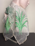 1950s “Lily of the Valley” embroidered chiffon silk scarf